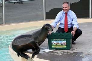 Scottish environment secretary Richard Lochhead with the sea lions at Blair Drummond Safari and Adventure Park